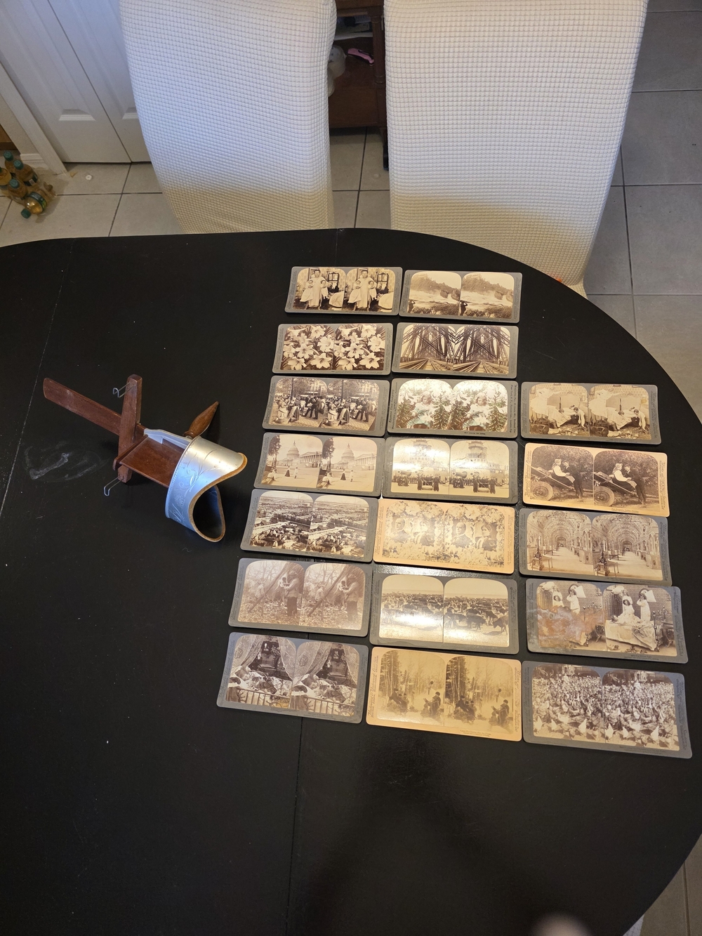 c1902 Antique Underwood & Underwood Stereoscope Viewer W/Stereoview 19 Cards 3D